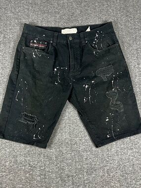 Akademiks Jeanius Level Denim Shorts Men's 34 Black Thrashed Distressed Y2K